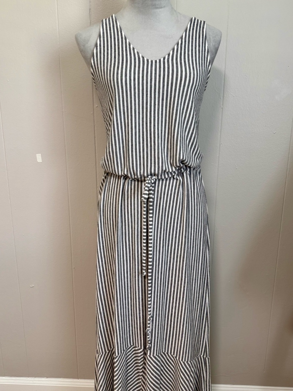 CO Striped V-Neck Sleeveless Maxi Dress - Black & White